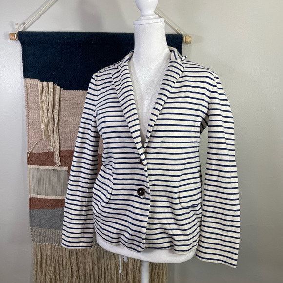 J crew blue striped jersey blazer S - Picture 2 of 7